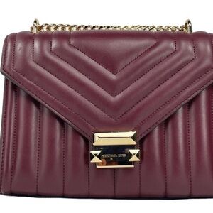 MICHAEL KORS WHITNEY MEDIUM CHAIN SHOULDER TOTE BAG QUILTED STRIPE OXBLOOD